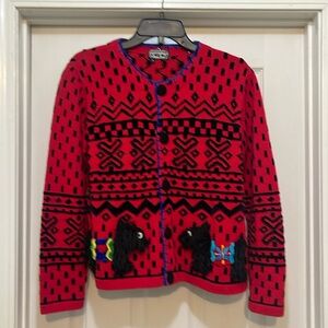 Berek - Scottie dogs - red, black & blue cardigan - beading - size M